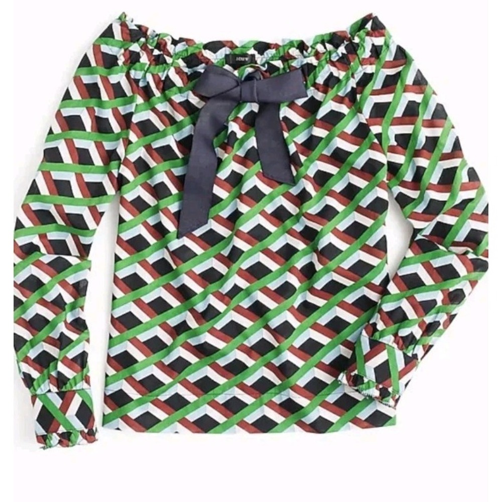 NWT $100 J.Crew Off-the-shoulder top in Ratti graphic Bow Large